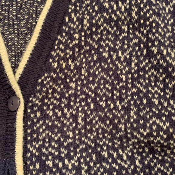 VINTAGE 70S JANTZEN CARDIGAN NAVY WHITE PURPLE SPECKLED FUZZY PREPPY SPO… - Picture 5 of 6